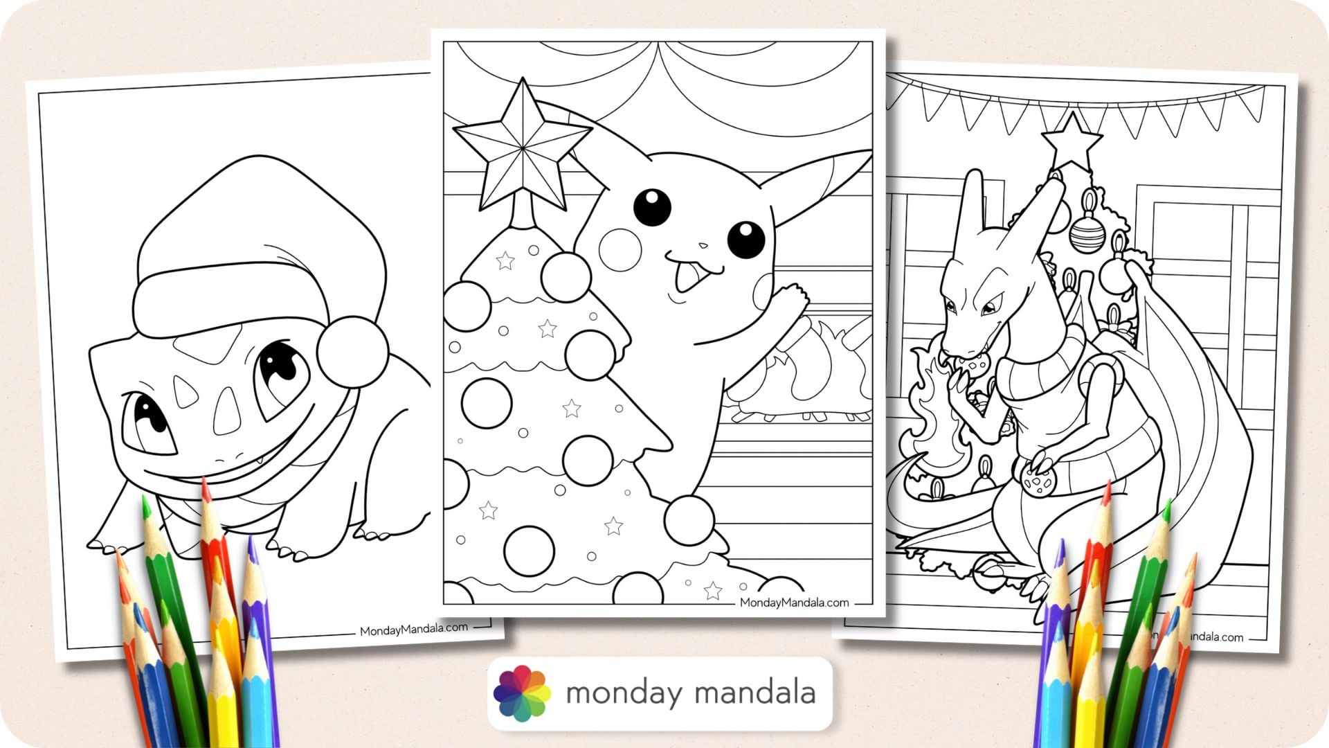 christmas pokemon coloring pages (free printables)